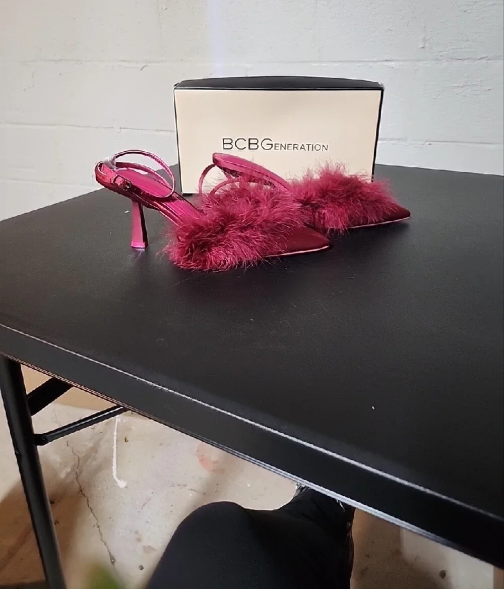 BCBG Iliana Fuchsia Feather Strap Heels